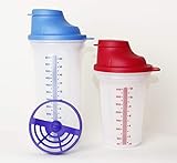  TW TUPPERWARE Mix-Fix Shaker Shaky Shake-It 1x 600ml BLAU + 1x 350ml ROT + Ketchuplöffel