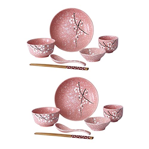Cabilock 1 Juego Tazón De Cerámica Juego Vajilla Tazones De Arroz De Porcelana Vajilla De Flores Japonesas Floral Dinnerwear Conjunto Vajilla Platos Individual Estilo Japones Madera Japón