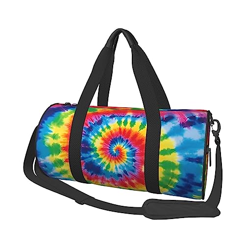 Sac de gym rond grand volume noir tie dye arc-en-ciel de sport