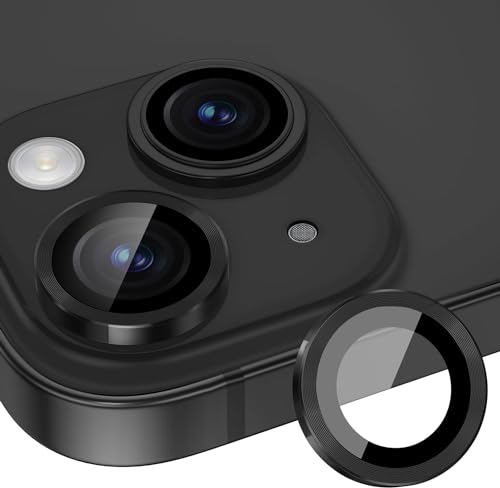 Image of Skinomi Camera Lens Protector Compatible with iPhone 15 plus [Anti-Scratch] Premium Tempered Glass Film Aluminum Alloy Lens Ring Cover, Black Titanium