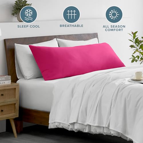 Image of Bare Home Microfiber Body Pillow Cover - Ultra Soft - Cooling Pillowcase - Double Brushed - Pillowcase with Zipper Closure - Easy Care (21''x54'' Body Pillow Cover, Pink)