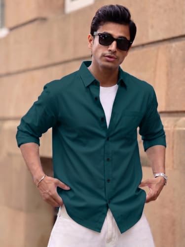 Image of Men's Brown Solid Full Sleeve Casual Shirt with Chest Pocket