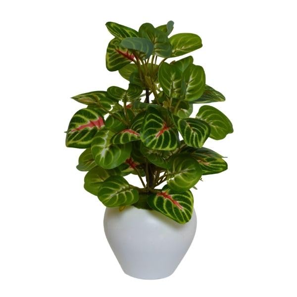 Image of fancymart Artificial Plant Leaves in Apple Pot (30 cm Height) | Small Potted Plant for Office Desk | Home Decor for Living Room | Cafe & Restaurant Table Decoration