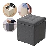 SUGGEST スツール 収納 オットマン 選べるカラー 30×30×35cm 耐荷重約120kg 収納スツール 収納ボックス 脚付き 組立不要 リビング 玄関 (ダークグレー)