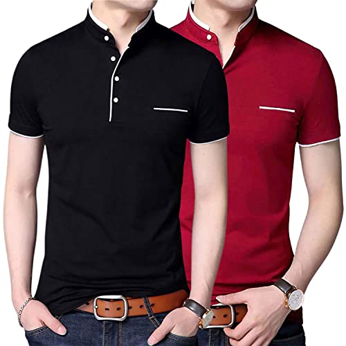 Image of Pixie Fashion Stylish and Handsome Mandarin Collar Half Sleeve T Shirt for Men Combo (Pack of 2)