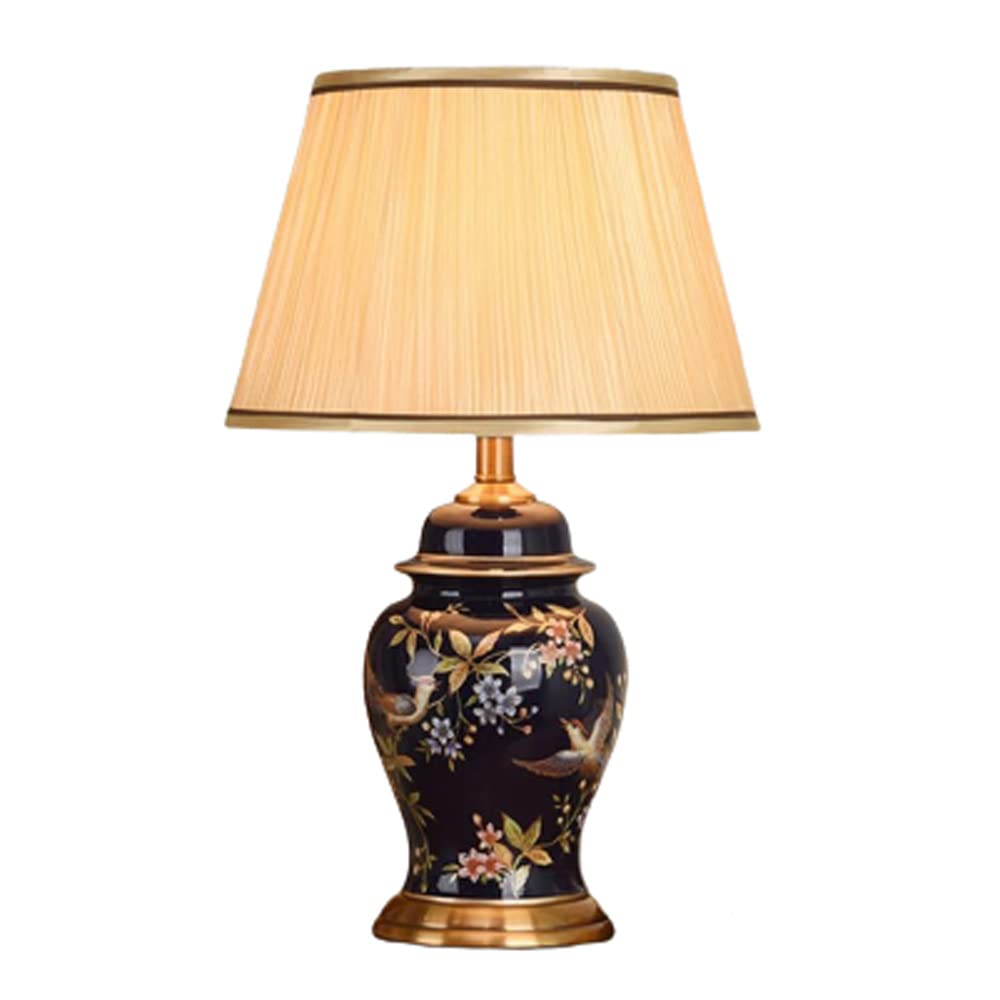 SANBDDLYY Traditional Hand-Painted Ceramic Table Lamp Fabric Shade - American Country Style Bedside for Living Room and Bedroom Décor