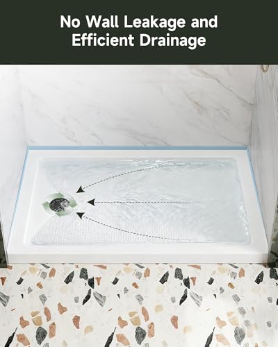 Image of HOROW 48 inch x 32 inch Shower Base, Left Drain Shower Pan, Low Profile Acrylic Base with Reinforced Fiberglass, Non-Slip Surface, Stainless Steel Drain Cover, Leak-Resistant for Bathroom