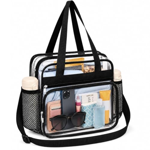 Clear Bag for Stadium Events 12 x 12 x 6 Clear Tote Lunch Bag with Adjustable Strap Zipper Closure Crossbody Shoulder Handbag with Reinforced Stitches & Straps for Work Sports Games and Gym