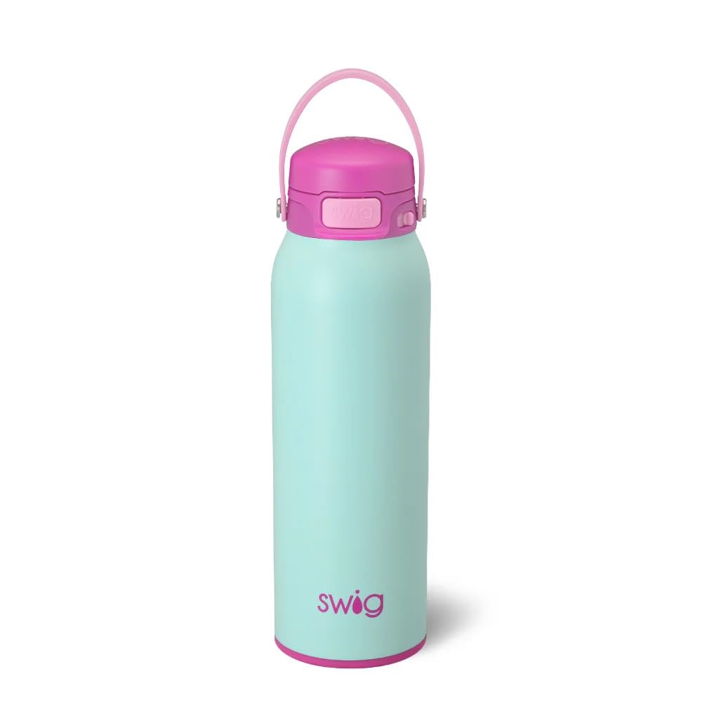 Swig Life 32oz EZ Fill Insulated Water Bottle, Leak Proof Reusable Water Bottle with Lid, Handle & Lock, Leak Proof Stainless Steel Bottles, 32 oz Tumbler (Arctic Splash)