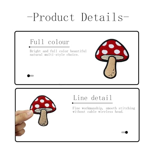 Iron On Patches Set of 4 - Exquisite Mushroom Embroidery Patch Kit for DIY, Ideal for Bags, Clothes, Jackets, and Hats