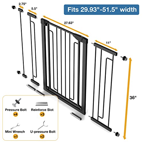36" Extra Tall Baby Gate For Stairs Doorways, Alvod 29.93-51.5" Wide Auto Close Wide Baby Gate With 2-Way Door, Wall Pressure Mounted Walk Through Baby Gate For Dogs And Kids #TOP5