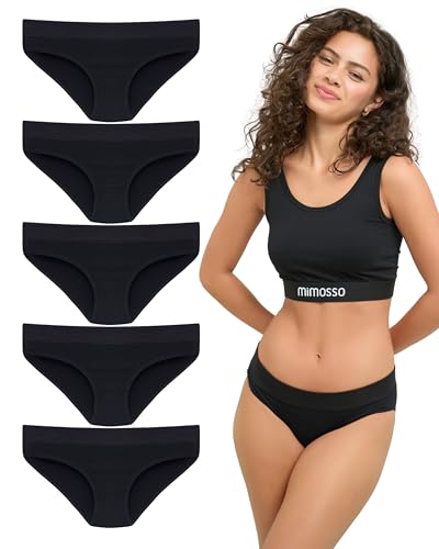 mimosso Damen Hohe Taille Comfort Slips aus Bio-Baumwolle 5er Pack – Atmungsaktiv, Stretch & Weich – Bequeme, Unterwäsche - Schwarz