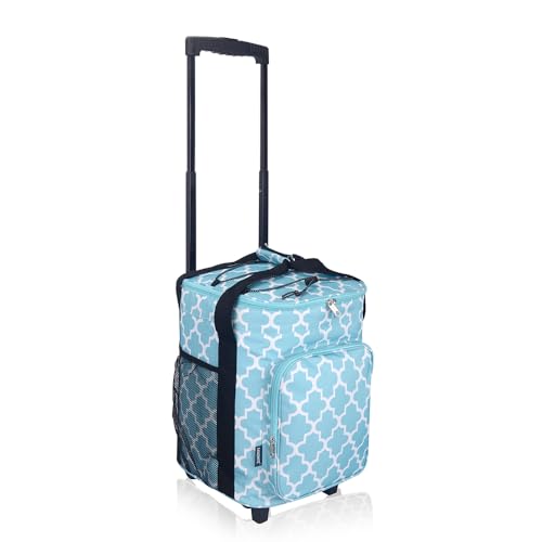 EAGLEMATE 36L Wheeled Cooler Bag, Rolling Cooler Bag with Telescopic Handle, Foldable Insulated Soft Cooler with Wheels for Picnic, Camping, Beach & Outdoor Use (Aqua Blue)