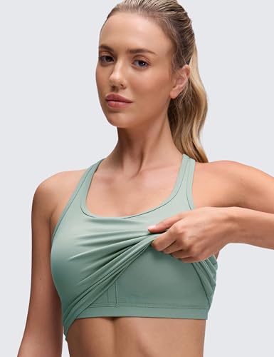 Image of CRZ YOGA Butterluxe Racerback Crop Tank Tops | Light Support, Removable Pads, Yoga, Extremely Soft, Scoop Neck, Longline Sports Bras for Women
