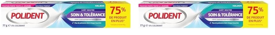 Polident Crema Fijativa para Prótesis Dentales Parciales/Completas Cuidado y Tolerancia 77 g (Paquete de 2)