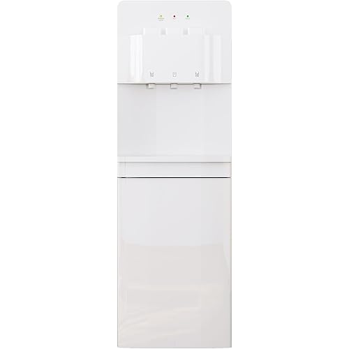 TABU Bottom Loading Water Cooler with 3 Temperature Settings of Hot, Cold, Room Water, 3 or 5 Gallon Bottle Water Dispenser with Anti-Scalding & Child Safety Lock for Home/Office, White