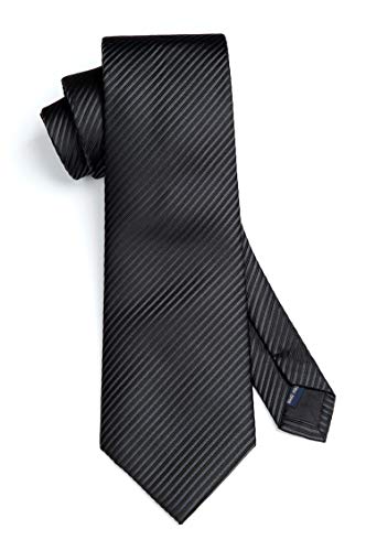 Image of HISDERN Mens Striped Tie and Pocket Square Set Necktie for Men | soft smooth texture, wrinkle-free, neat hand-tied knot, gifting ready, regular 3.4 width, coordinated look, business wedding