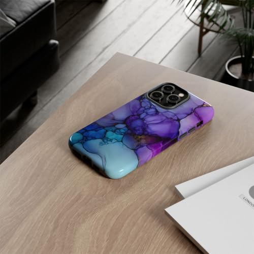 Coque iPhone 14 Pro Max encre à l'alcool violet bleu vif - Protection rigide brillante