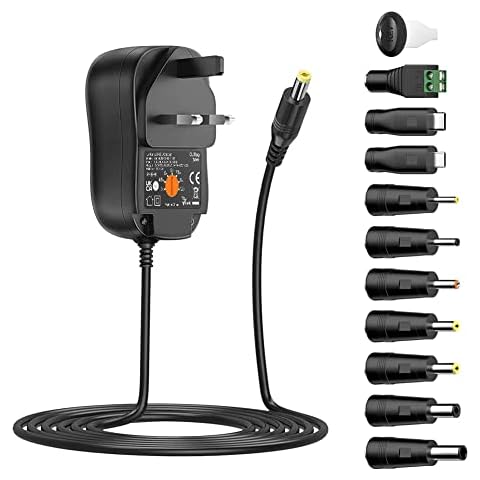 Outtag 36W Power Adapter 3V 4.5V 5V 6V 7.5V 9V 12V Power Supply 2A(2000mA) DC Universal Adaptor With USB Port 5V 2A And 10Pcs DC Plug For Tablet Smart Phone LED Strip Light CCTV Camera Android TV Box Cover