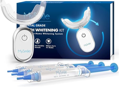 MySmile Teeth Whitening Kit with 28 LED Accelerator Light At Home Tooth Brightening Set with 3PCS 3ML Whitening Gel 30+ Treatments Enamel Safe Oral Care Kit for Daily Stain Reduction