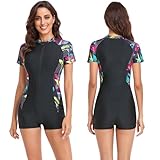 KTMOUW Trajes de Baño para Mujer Completos Manga Corta Traje de Baño Deportivo de Una Pieza Bañador para Playa, Surf,...