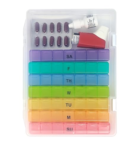 Image of 6 Times a Day Weekly Pill Box Organizer Case, Secure 7X Pillbox with Medication Schedule (6 Time-a-Day)