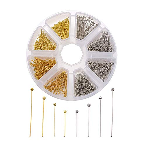 Pandahall Brass Ball Head Pins 16mm 20mm 25mm 30mm Wire Headpins for Earring Bracelet Jewelry Making (Platinum & Golden)