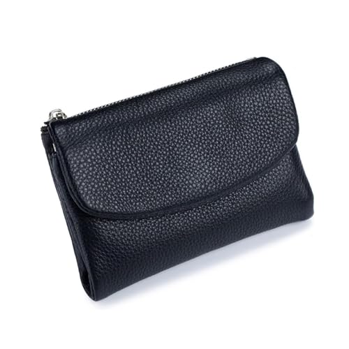 Unisex Pebble Leather Wallet, Card Holder & Coin Purse, Multicolor Clutch for Women,Short Genuine Leather Purse for Coins and Cards (Black)