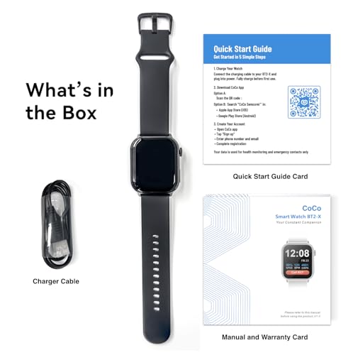 COCO Emergency Alert Smartwatch for Seniors – Fall Detection, SOS Call, Heart Rate & SpO2 Monitor, Medication Reminder, Bluetooth Calling, Caregiver App, BT2-X (2026) (Black) - Image 7
