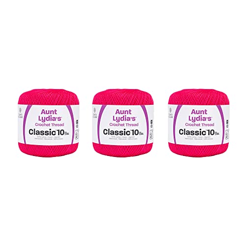 Image of Aunt Lydia's Classic 10 Cotton Crochet Thread, Hot Pink, 3-Pack