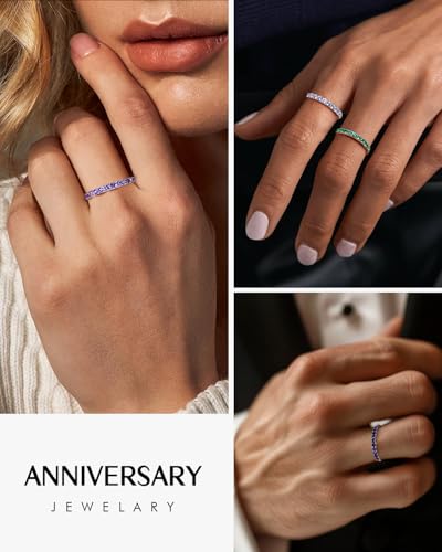 DAYBYDAY Birthstone Band Rings for Women, 925 Sterling Silver Moissanite/Sapphire/Emerald/Half Eternity Ring, 2.2mm Thin Stackable Wedding Band Anniversary Rings for Her3