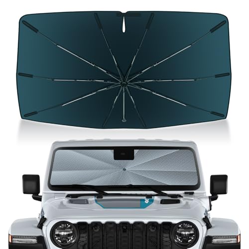 Image of Autorder Windshield Sun Shade Umbrella for 2018-2026 Jeep Wrangler JL /2020-2026 Jeep Gladiator JT Accessories,Upgraded Ice Crystal Material,Easy Setup Umbrella Sunshade for Car Windshield Sun Blocking