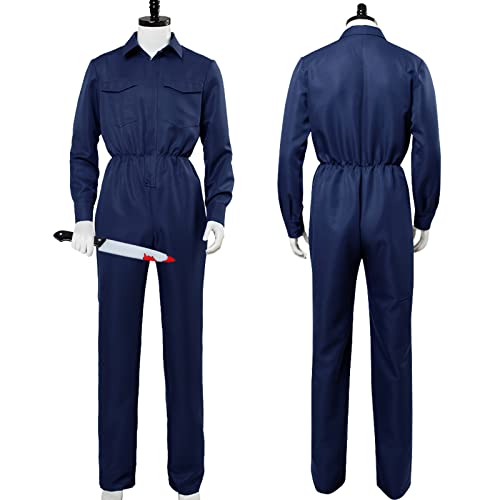 Halloween Michael Myers Costume for Adults Teens with Classic Knife Props Cosplay Men's Coverall Jumpsuit (L)