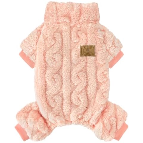 XPUDAC Dog Sweater, Dog Winter Clothes for Small Medium Dogs Girl Fleece Dog Pajamas for Winter Christmas,Peach-Medium Cover