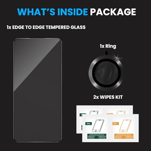 Image of ArmourPro Edge to Edge Tempered Glass for Oppo F31 Pro Plus with Black Camera Ring Guard, 9H Screen Protector, Anti-Scratch, Anti-Fingerprint, Bubble-Free Installation Kit