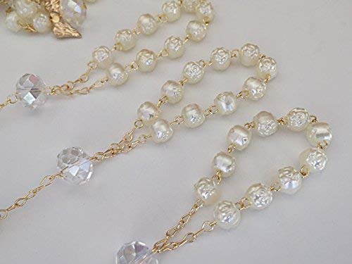 26 Pc San Joaquin Creations Ivory Color Baptism Favors with Angels Mini Rosaries Gold Plated Acrylic Beads/Recuerdos De Bautizo/Christening Favors/Decenarios/Communion Favors/Finger Rosari