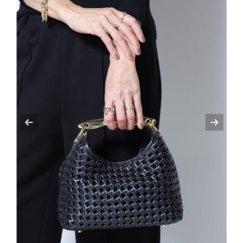 【ELLEME/エレメ】Woven Leather バッグ（BLACK） Trousse Woven Leather Black - Woven Handbags for Women - Elleme