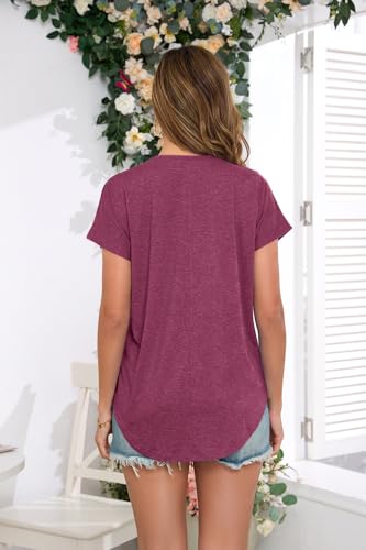Image of Womens Summer Short Sleeve Tops High Low Loose Casual Basic T-Shirt