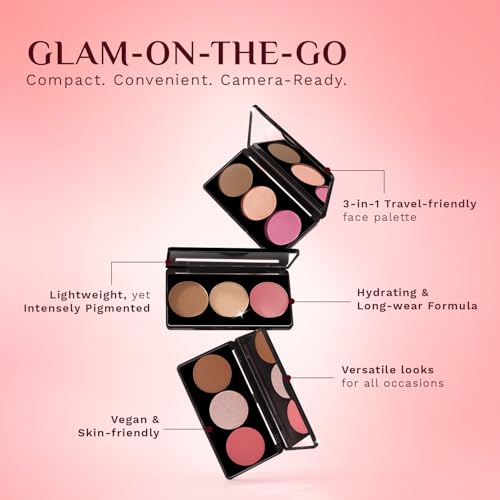 Image of Pilgrim 3-in-1 Face Palette | Blush, Highlighter & Contour Face Makeup Kit | Highly Pigmented & Long Lasting | 12g (Bold Charme -03)