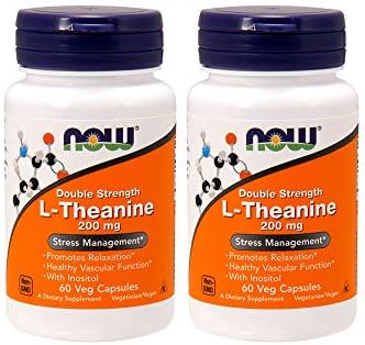Now Foods L-Theanine 200 mg, 60 Vegetable Capsule (2 Pack)