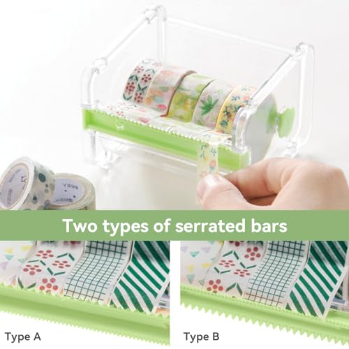 Image of Agatige Transparent Visible Desktop Multi Masking Tape Cutter, Washi Tape Dispenser, Roll Tape Holder for Home Office School (Not Include Masking Tape)(Green)