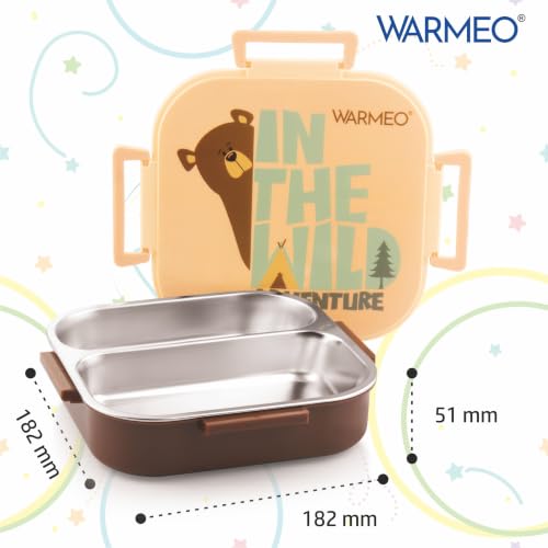 Image of WARMEO Jerry Insulated Lunch Box with Two Compartment BPA Free, Kids Lunch Box,Food Grade Ideal for School, Picnic, Office & Outdoor - 500ml Bear, Stainless Steel