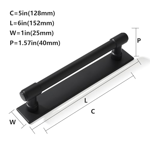 khtumeware 5 Pack 5 inch (128 mm) Center to Center Black Cabinet Pull Backplate with Base Plate Zinc Solid Matte Black Kitchen Cabinet Handles Drawer Pulls Cabinet Hardware by khtumeware - Used condition - Image 2
