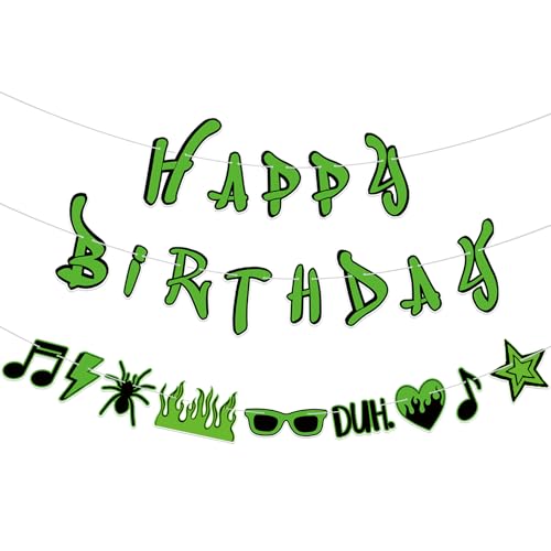 HOMEZZO Green and Black Music Themed Birthday Banner, Rock and Roll Party Decorations with Music Notes for Teen Girls Birthday Bachelorette Party Decorations