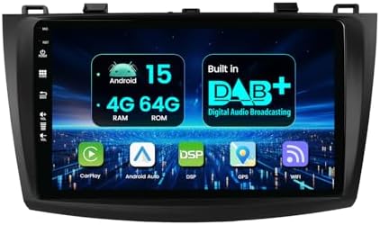 9inch IPS DAB+ 4GB+64GB Car Stereo For Mazda 3 (2009-2013) GPS Sat Nav Android 15 Head unit Carplay WIFI SWC RDS BT FM AM Camera+Mic