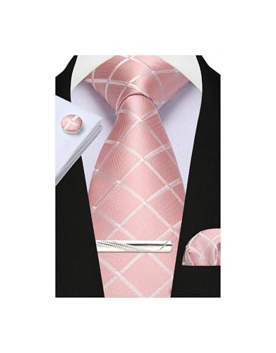 Image of Striped Plaid Polka Dot Mens Tie Formal Necktie Pocket Squares Ties Clips Cufflinks Classic for Men Set