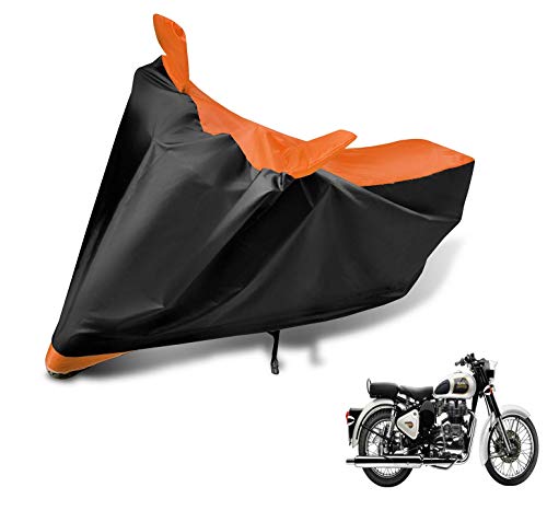 Image of Auto Hub Bike Cover Compatible with RE Classic 350 with Mirror Pocket, Dustproof, Heat Resistant, Triple Stitched, Classic 350 Bike Cover- Black, Orange
