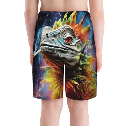 Boys Beach Board Shorts Swim Trunks Quick Dry Swimwear Kids Youth, Iguana Smoke Weed Psychedelic Art4