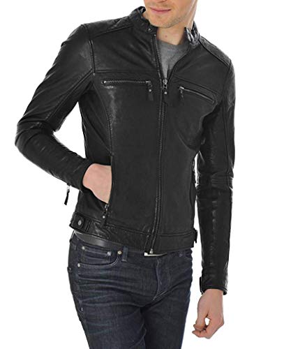 Mens Slim Shady Black Lambskin Leather Jacket, Biker Jacket2