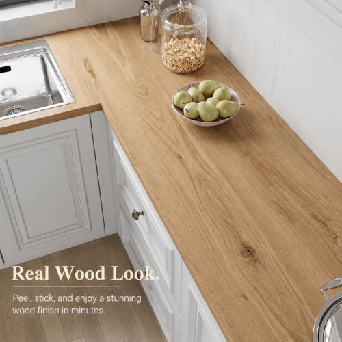 Image of HOME13 Wood Grain Wallpaper Peel and Stick Wood Contact Paper Self Adhesive Removable Thickend Wooden Wall Paper for Cabinets Drawer Shelf Liner Waterproof(24x78 Inch, Natural Oak)